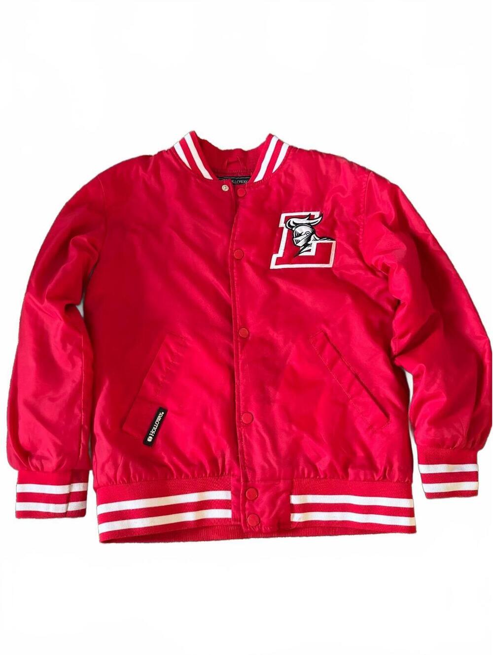 Lakewood Football Red Satin Varsity Bomber Jacket Snap Front youth Lrg.